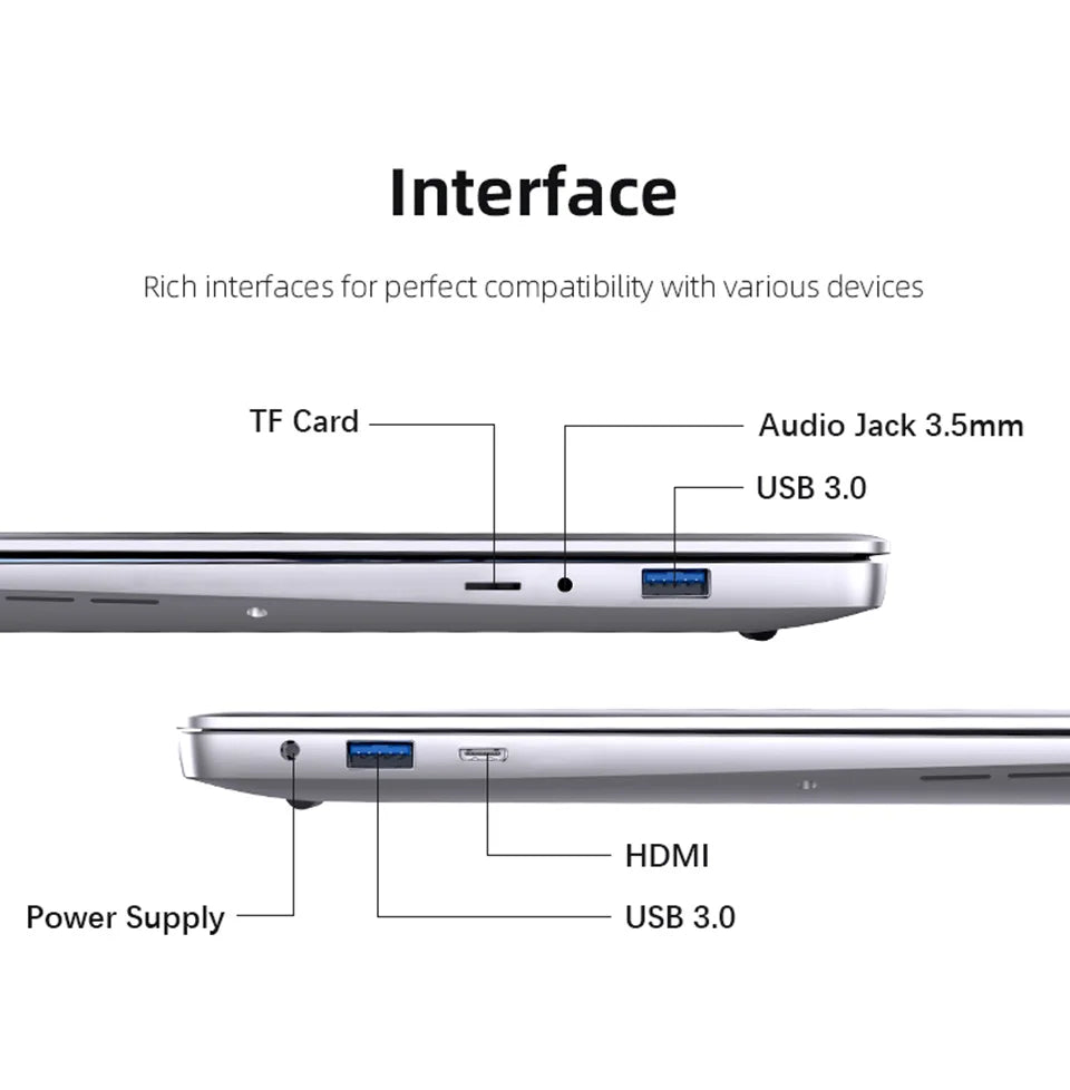 New Laptop Intel Core i7-9850H Atom A3950 Portable Laptop Windows11 Pro 12GB RAM 1TB 2TB M.2 SSD 14.1 inch Office Study Computer