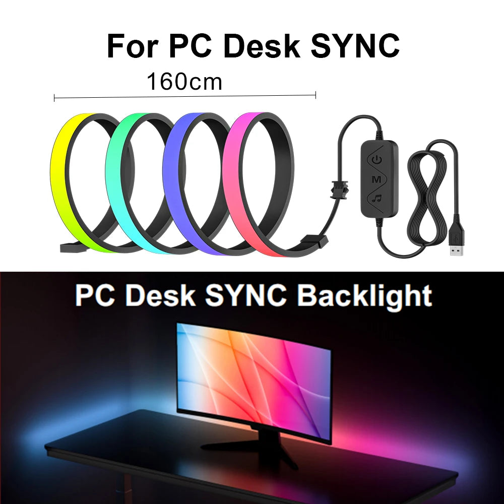 Smart Ambient TV PC Display Sync Computer Monitor Backlight LED Strip Light RGB Smart DIY Game Holiday Atmosphere Decor Lamp