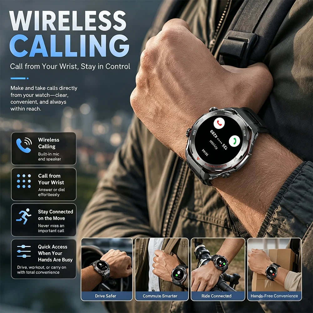 2026 smartwatch, 1.5-inch touchscreen, supports wireless calls, music, various sports modes, message sending and alarm functions