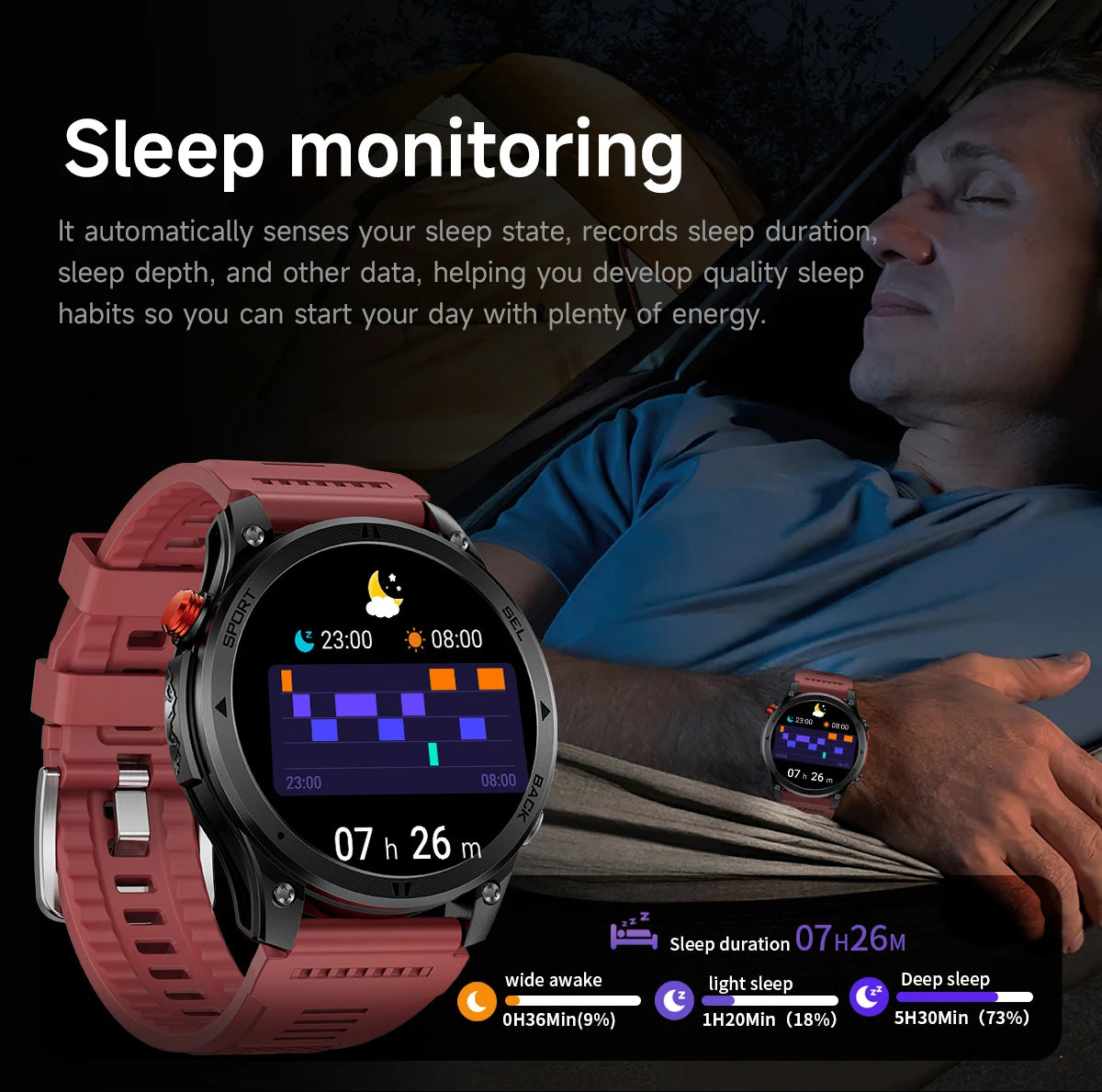2026NEW Smart Watch Outdoors Sports MAN Bluetooth Call IP68 Waterproof Heart Rate GPS HD Screen Large Battery Health Monitoring