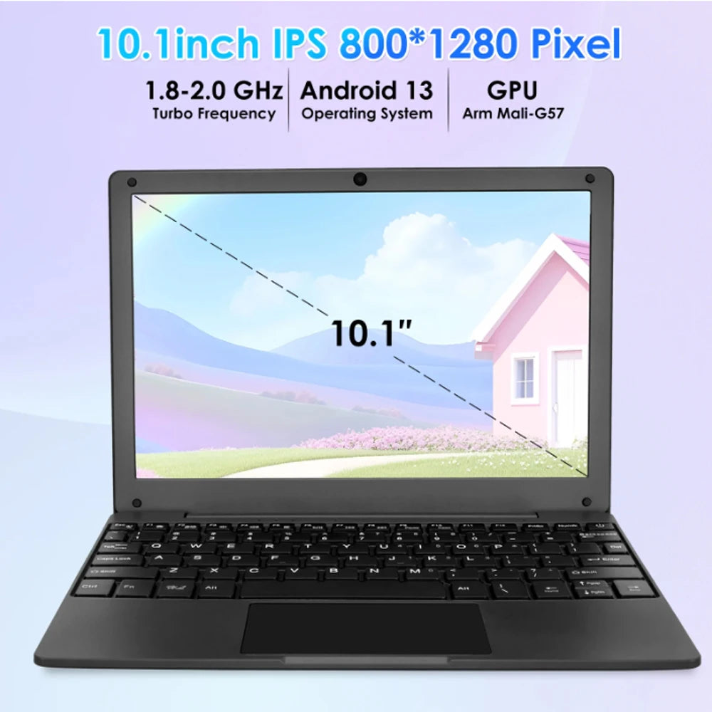 New 10.1 inch Laptop Computer CPU 4GB RAM 128GB Android 13.0 Portable Octa Core EMMC HD IPS Screen