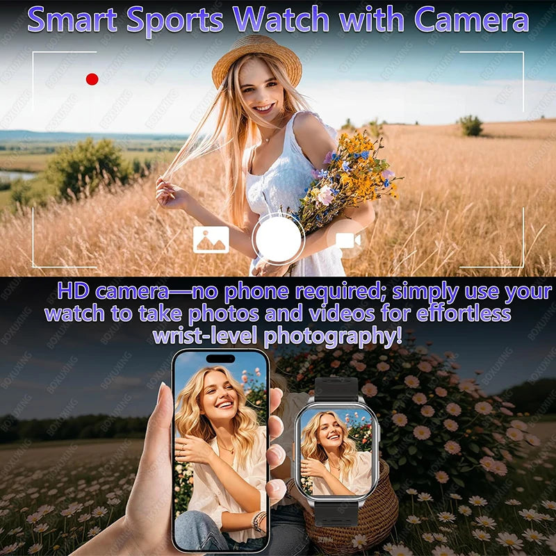 New Smartwatch Men Women Camera Take Photos Record Video Health Monitor Sports Fitness Waterproof Flashlight Call Smart Watches