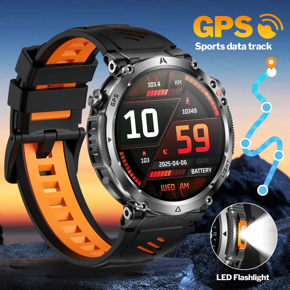 Smart Watch - GPS Tracking, LED Flashlight, 1.43" AMOLED, 3ATM Waterproof, Bluetooth Call, Heart Rate, 100+ Sports Modes