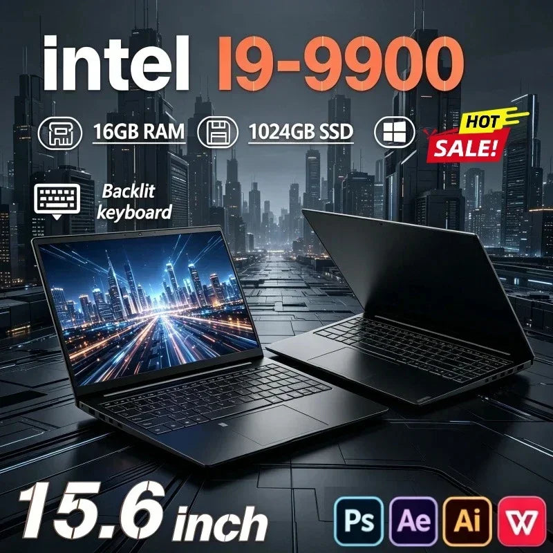 2026 NEW 15.6" Portable Ultra Laptop Intel Core i9-9900, 16GB RAM, 1TB SSD, High Speed Gaming and Office Notebook PC