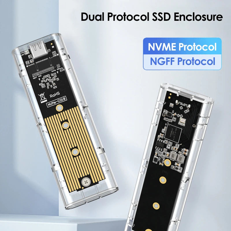 M.2 NVME PCIe /NGFF SATA /Dual Protocol SSD Case Clear USB Type C 10Gbps M2 SSD Transparent External Enclosure Hard Disk Box