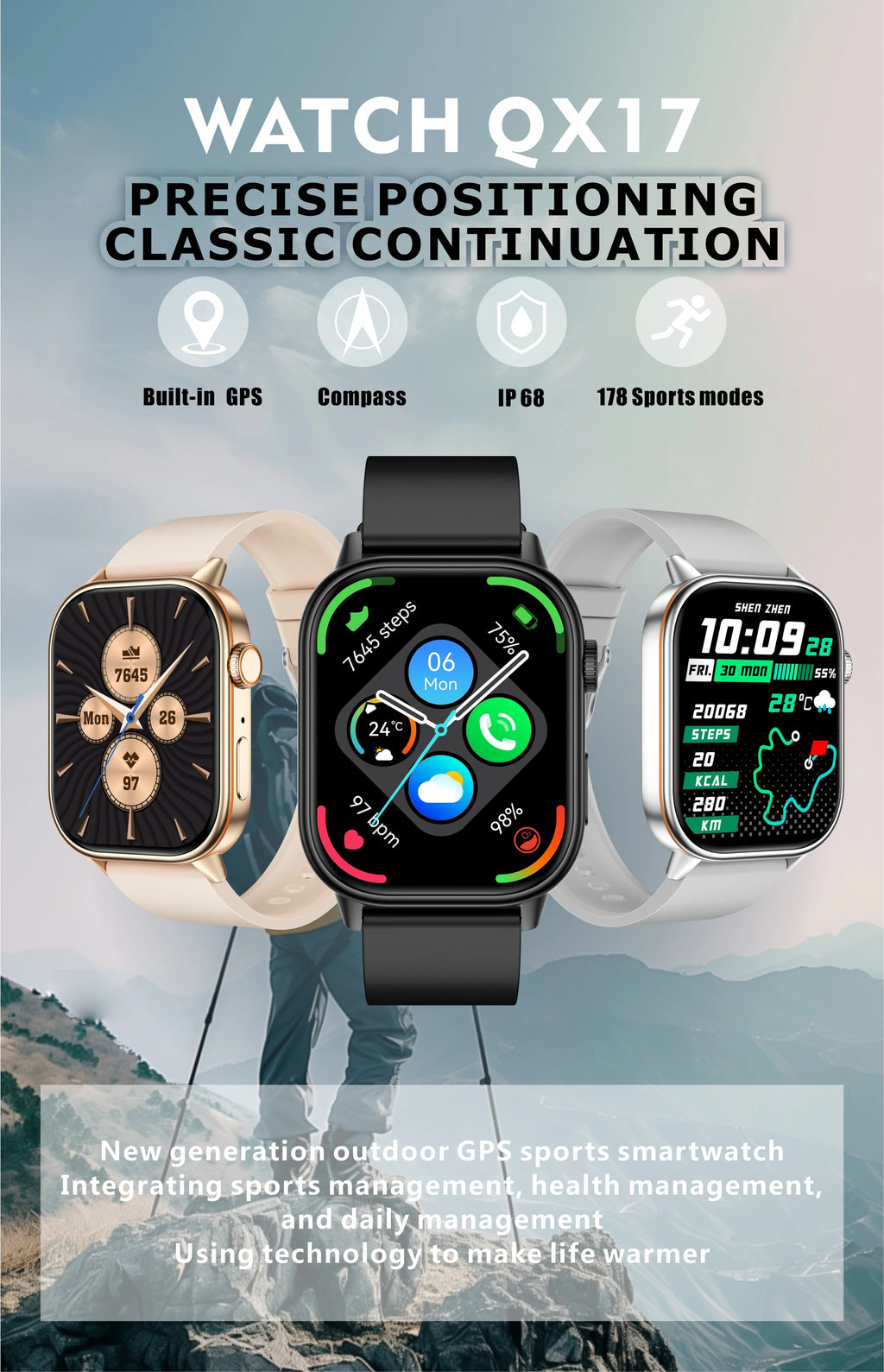 New Smart Watch for Men and Women HD AMOLED Screen Heart Rate Bluetooth Call GPS Tracking IP67 Waterproof Sports Smart Watch