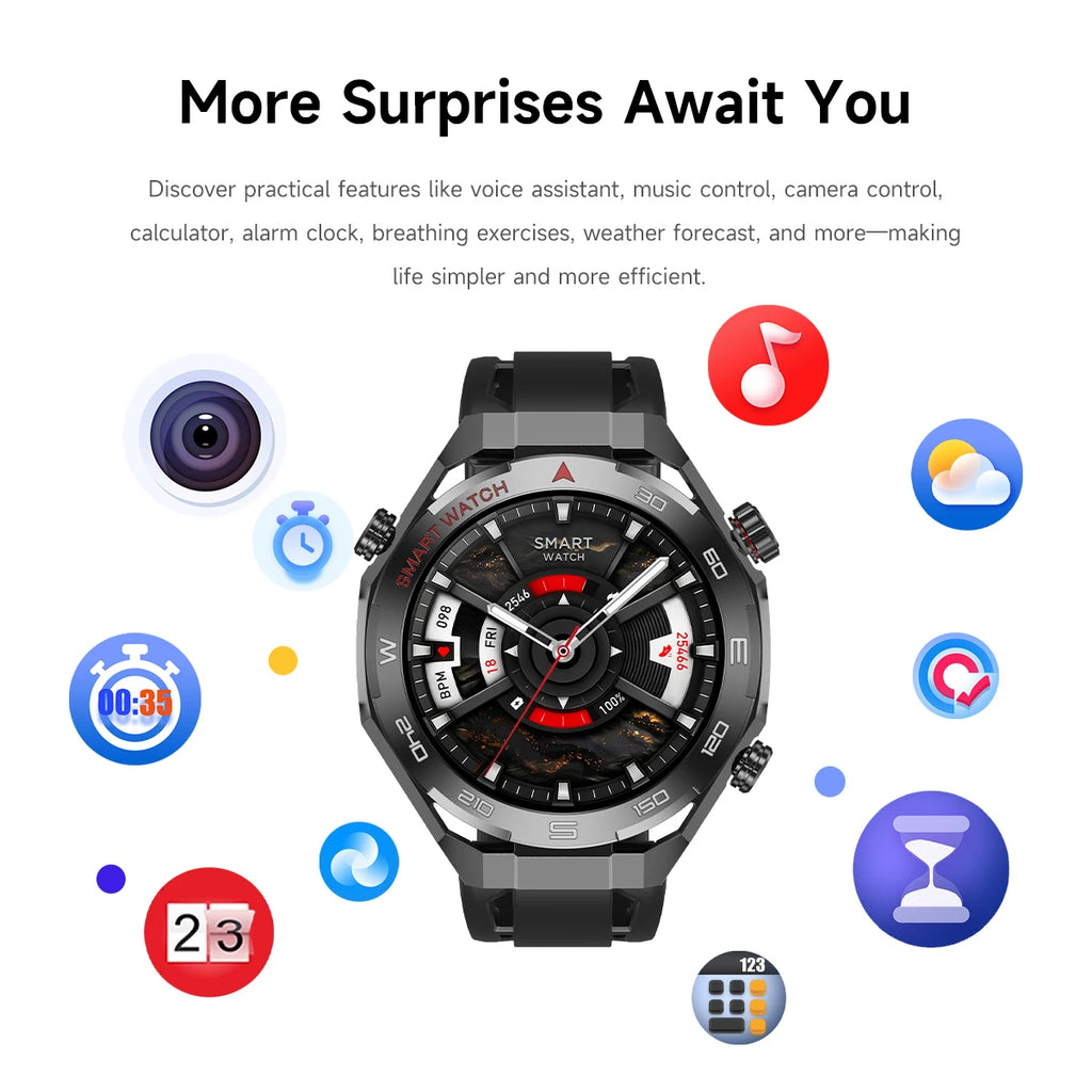 2026 smartwatch, 1.5-inch touchscreen, supports wireless calls, music, various sports modes, message sending and alarm functions