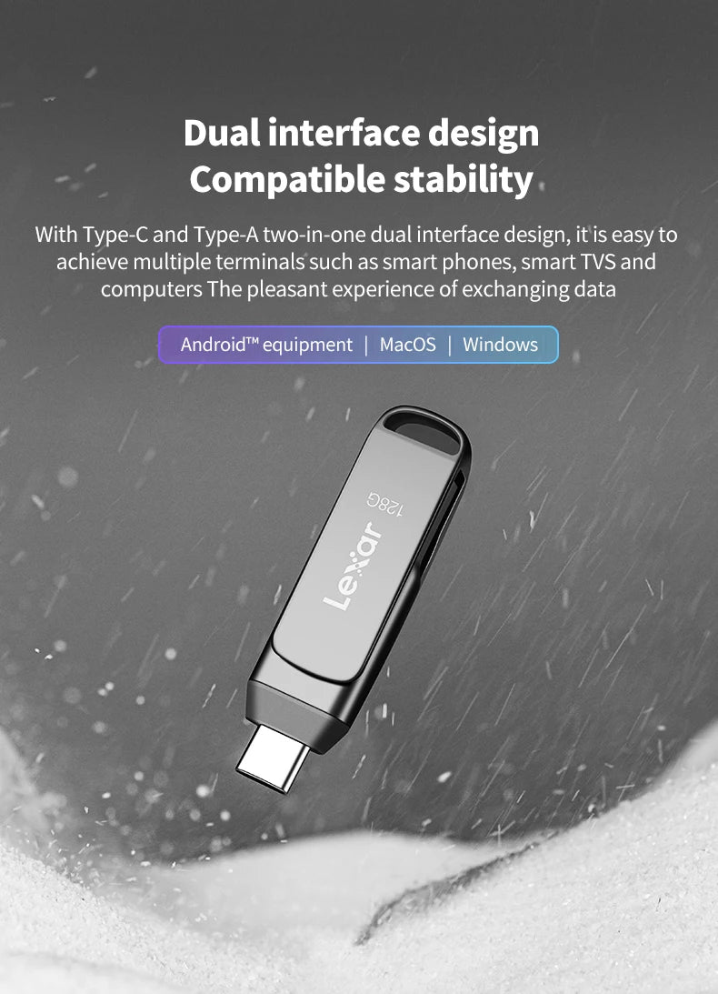 Lexar D400 USB Flash Drive USB 3.1 Type C/A Memory Stick Dual Slot USB Flash Drive 32GB 64GB 128GB 256G For Mobile Phone Compute