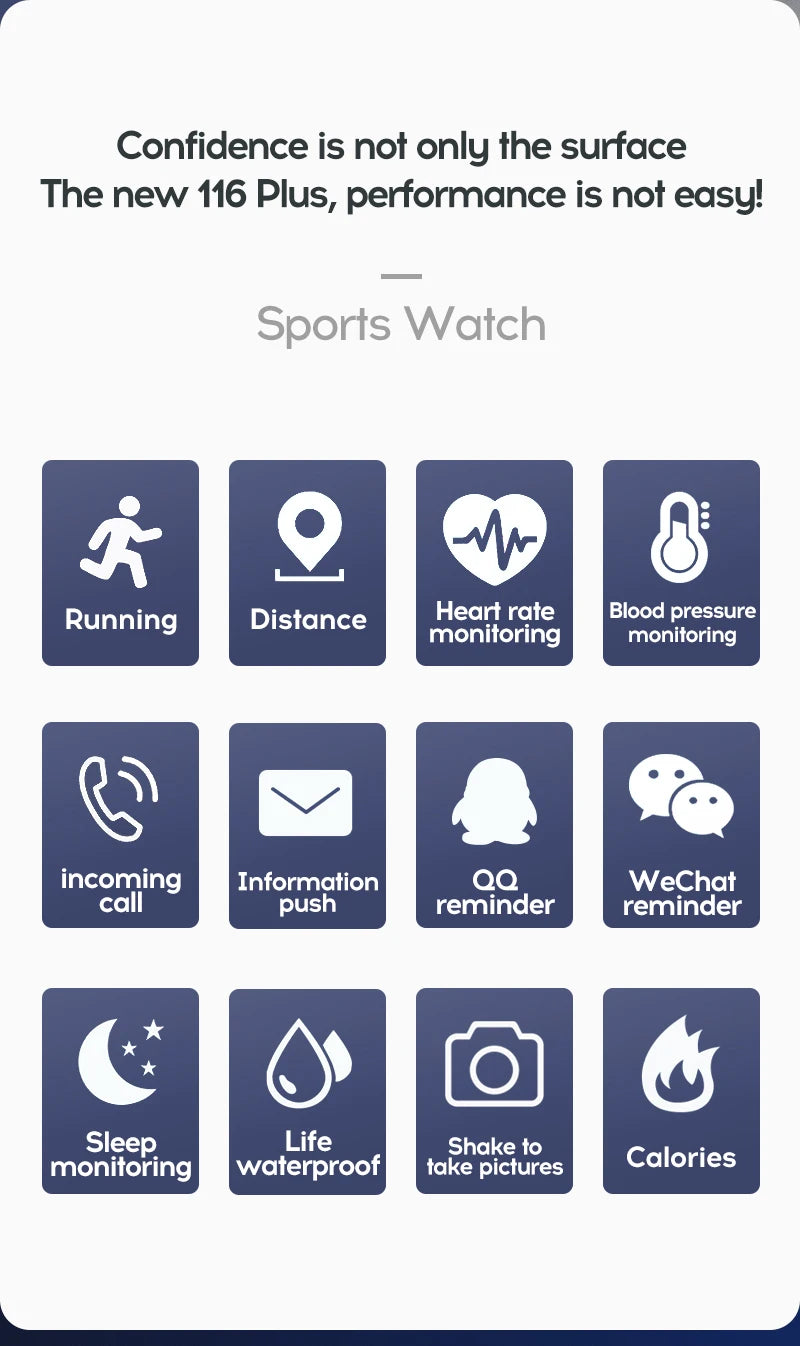 Smart Watch 116Plus D13 Sport Wristband Running Fitness Monitor Track Heart Rate Message Remind Men Smartwatch Woman Clock