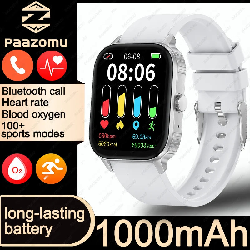 2026 upgraded smartwatch -1000mAh long battery life, 2.04-inch large screen, wireless calling, 100+sports, neutral smartwatch