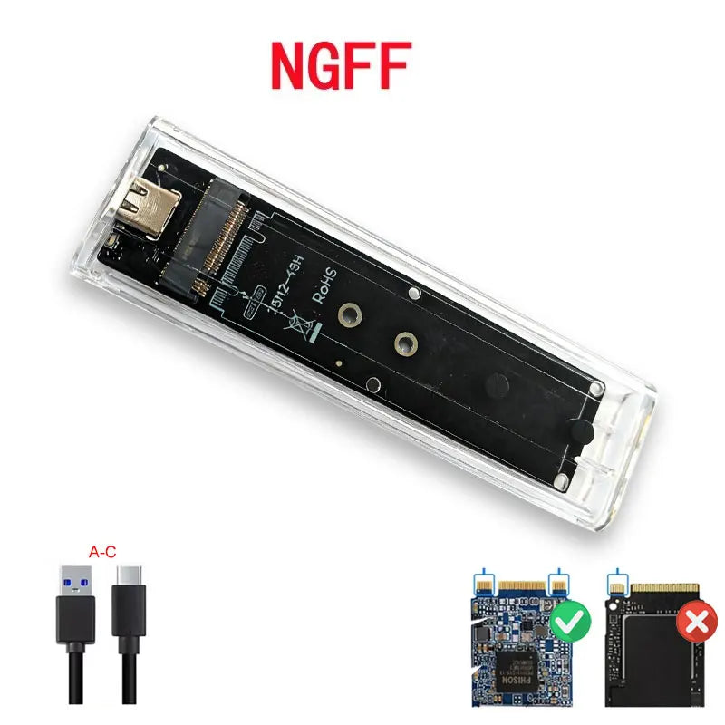 M.2 NVME PCIe /NGFF SATA /Dual Protocol SSD Case Clear USB Type C 10Gbps M2 SSD Transparent External Enclosure Hard Disk Box