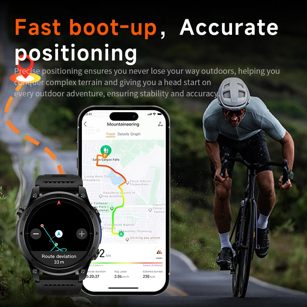 2026NEW Smart Watch Outdoors Sports MAN Bluetooth Call IP68 Waterproof Heart Rate GPS HD Screen Large Battery Health Monitoring