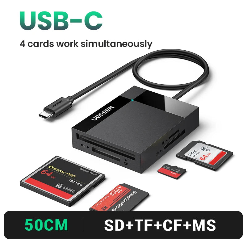 UGREEN Card Reader 4-in-1 USB3.0 USB-C OTG to SD CF Micro SD TF MS Card Adapter for Laptop PC Windows macOS Memory Card Adapter