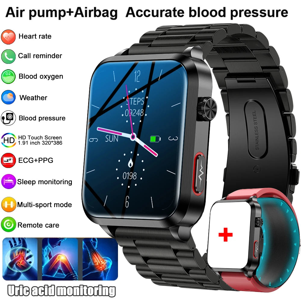 2026 New Smart Watch air Pump ECG True Accurately Blood Pressure Airbag health watch Uric Acid Blood Lipids watch men waterproof