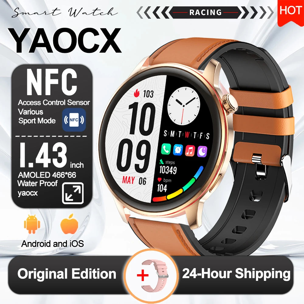 2026 Smart Fashion Watch 1.43'' 100+ Sports Mode Information Push Voice Assistant IP68 Waterproof Custom Watch Face Smart Watch