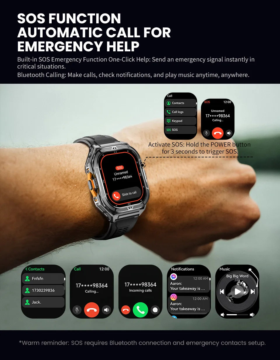 2026 New GPS Smart Watch Men 1.96-inch HD AMOLED Screen Compass Bluetooth Call 5ATM Waterproof Sport Smart Watch for Android iOS