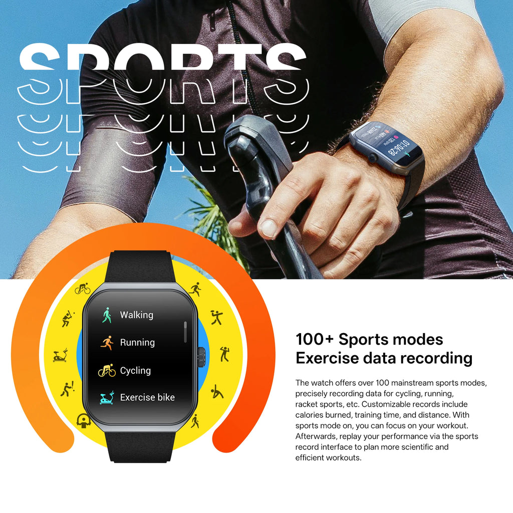 Smart Watch for Men's Women's 1.95-inch AMOLED HD Screen IP68 Waterproof 100+Sports Mode Fitness Tracker Heart Rate monitoring