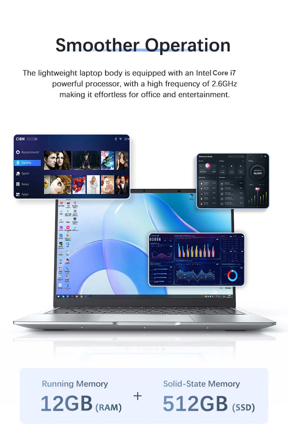 2026 14.1"Laptop Intel Core i7 8650U Atom A3950 Portable Laptops Windows 11 Computer 4K HD 12GB RAM 1TB 2TB SSD Notebook Office