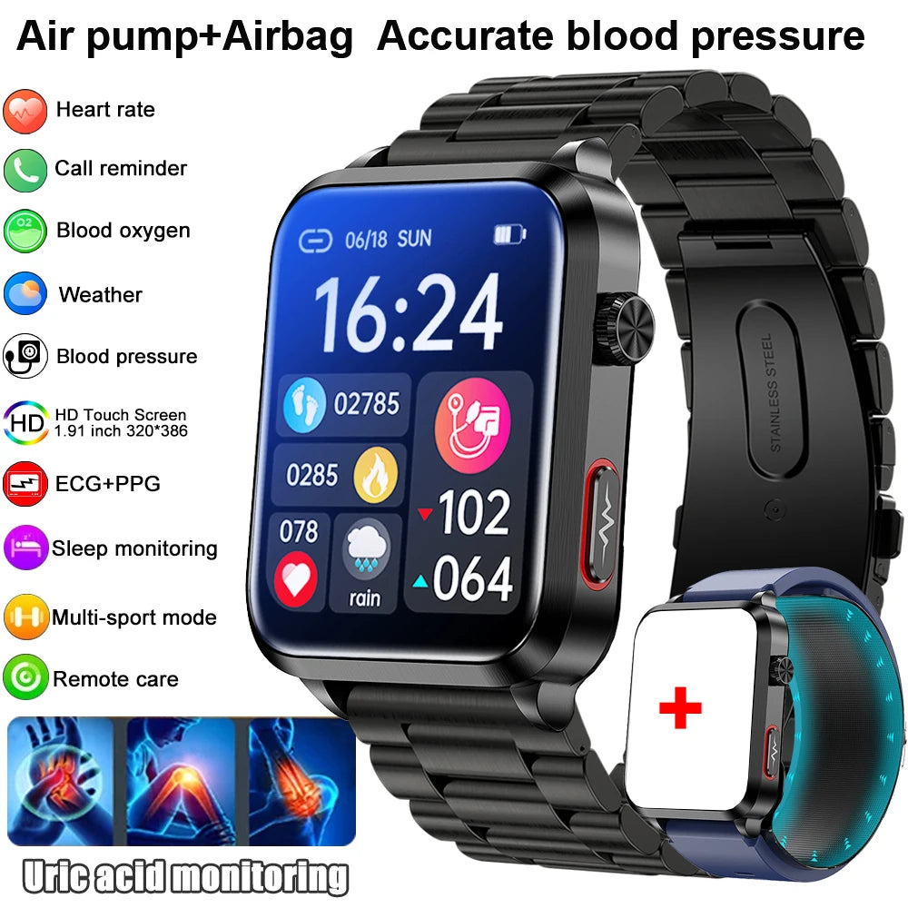 2026 New Smart Watch air Pump ECG True Accurately Blood Pressure Airbag health watch Uric Acid Blood Lipids watch men waterproof