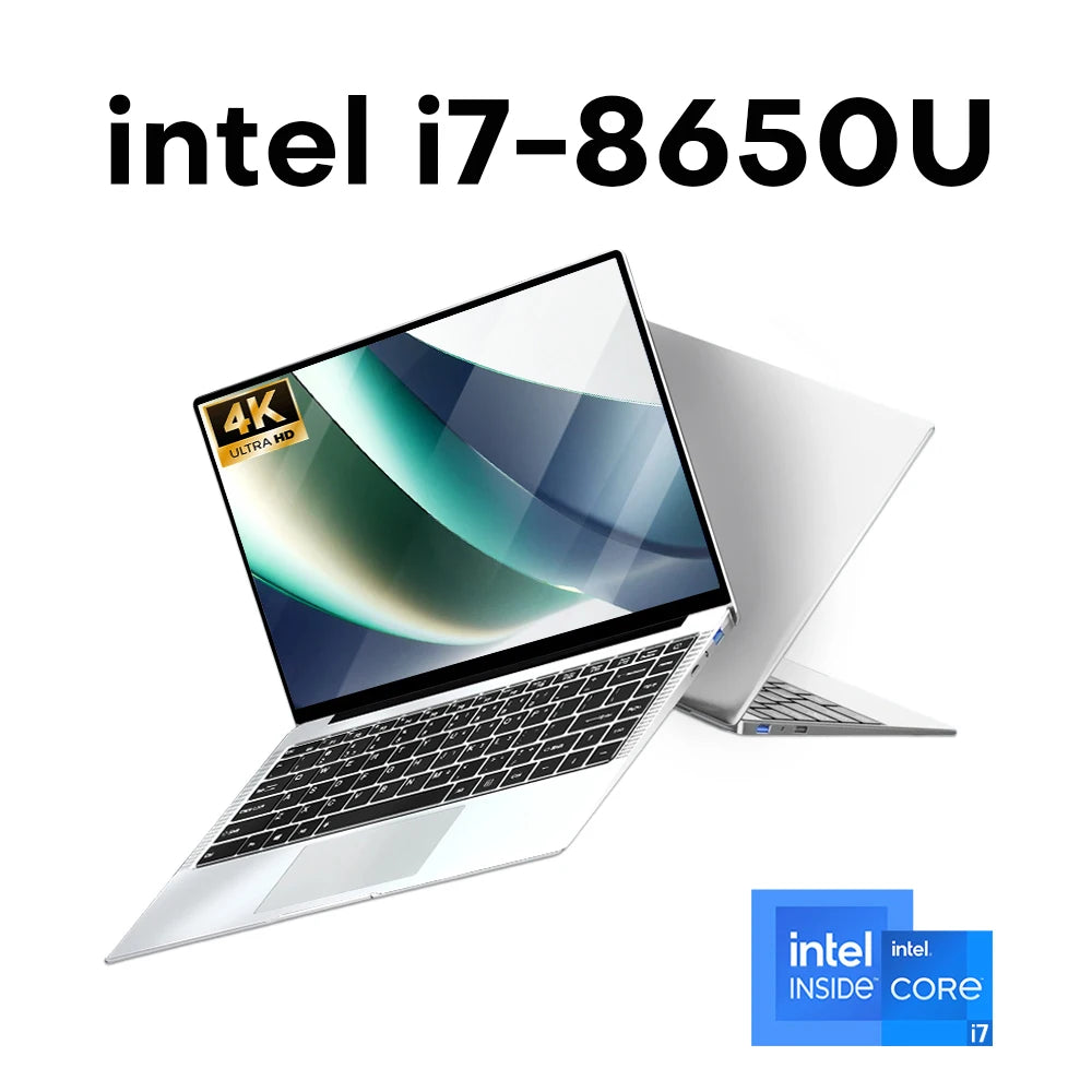 2026 14.1"Laptop Intel Core i7 8650U Atom A3950 Portable Laptops Windows 11 Computer 4K HD 12GB RAM 1TB 2TB SSD Notebook Office