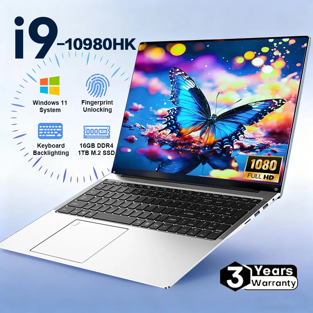 2026 15.6" Core i9 10980HK Laptop Computer Windows 11 Pro Notebook Gamer 16GB RAM 1TB SSD Fingerprint UnIock Office Game Laptops