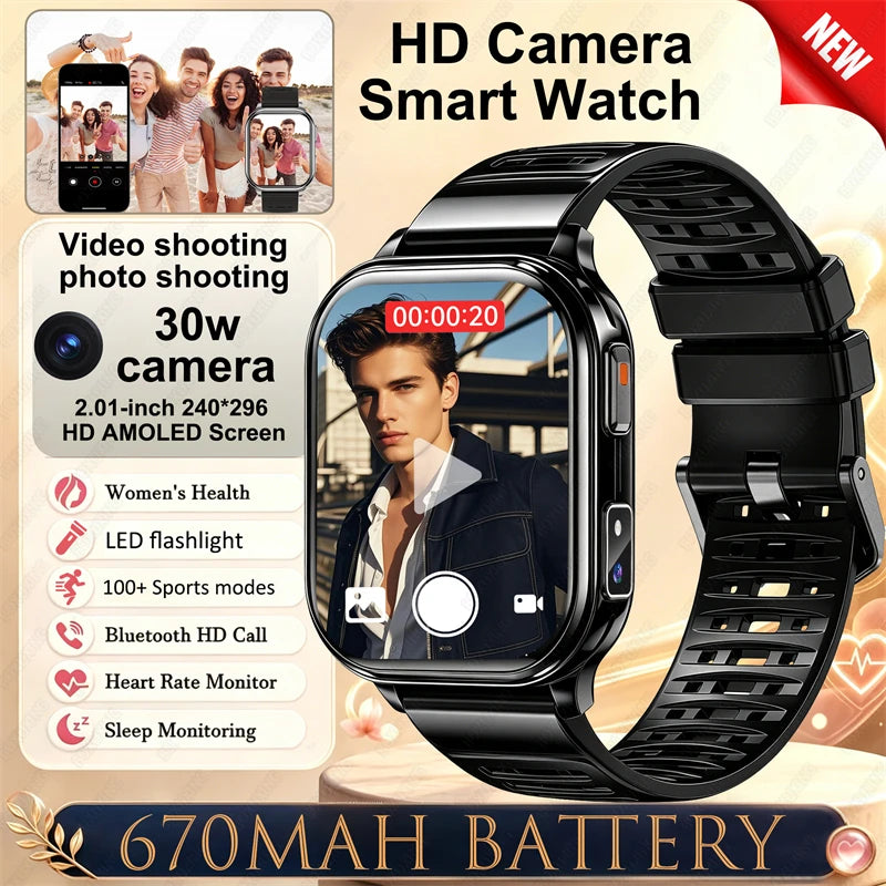 New Smartwatch Men Women Camera Take Photos Record Video Health Monitor Sports Fitness Waterproof Flashlight Call Smart Watches