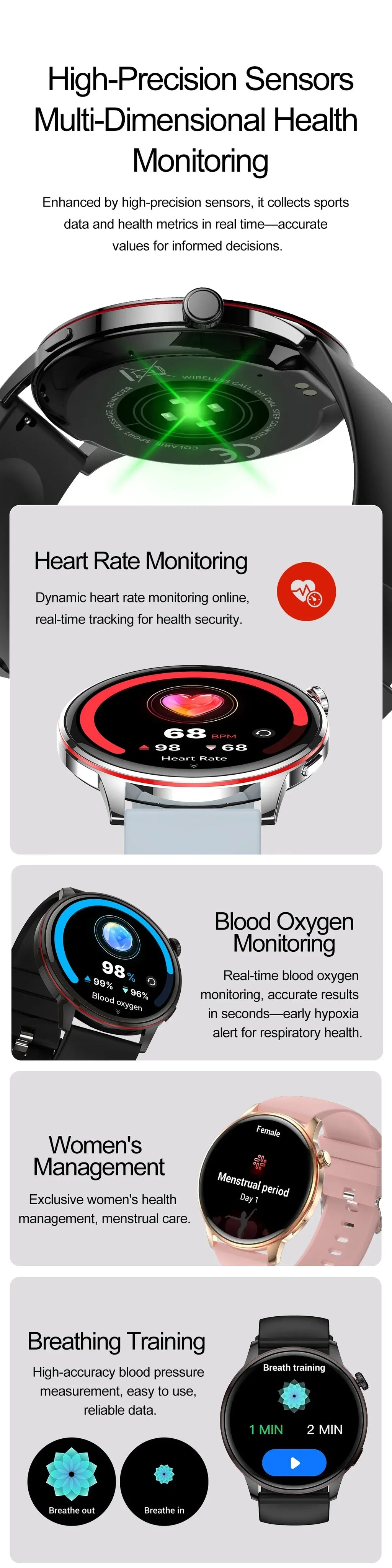 2026 Smart Fashion Watch 1.43'' 100+ Sports Mode Information Push Voice Assistant IP68 Waterproof Custom Watch Face Smart Watch