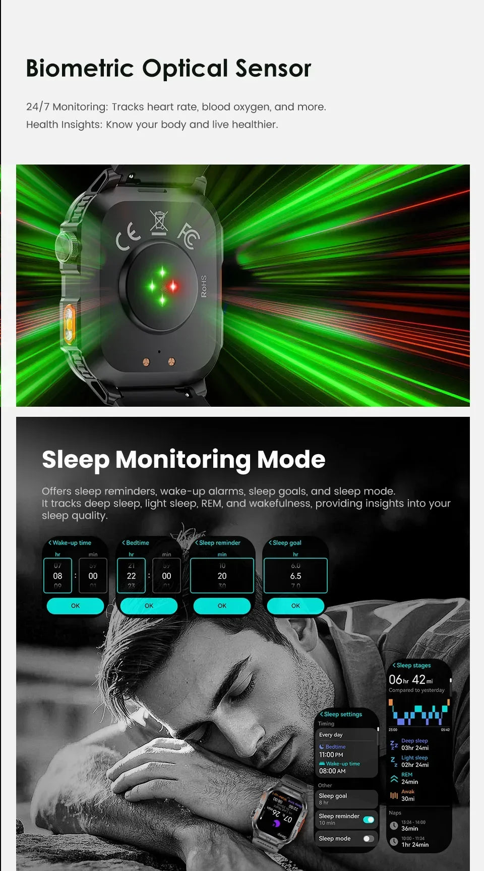 Smart Watch 2.01-inch HD Screen 540mAh 6 Satellite Positioning System 100+ Sports Modes IP68 Waterproof BT Call Smart Watch Men