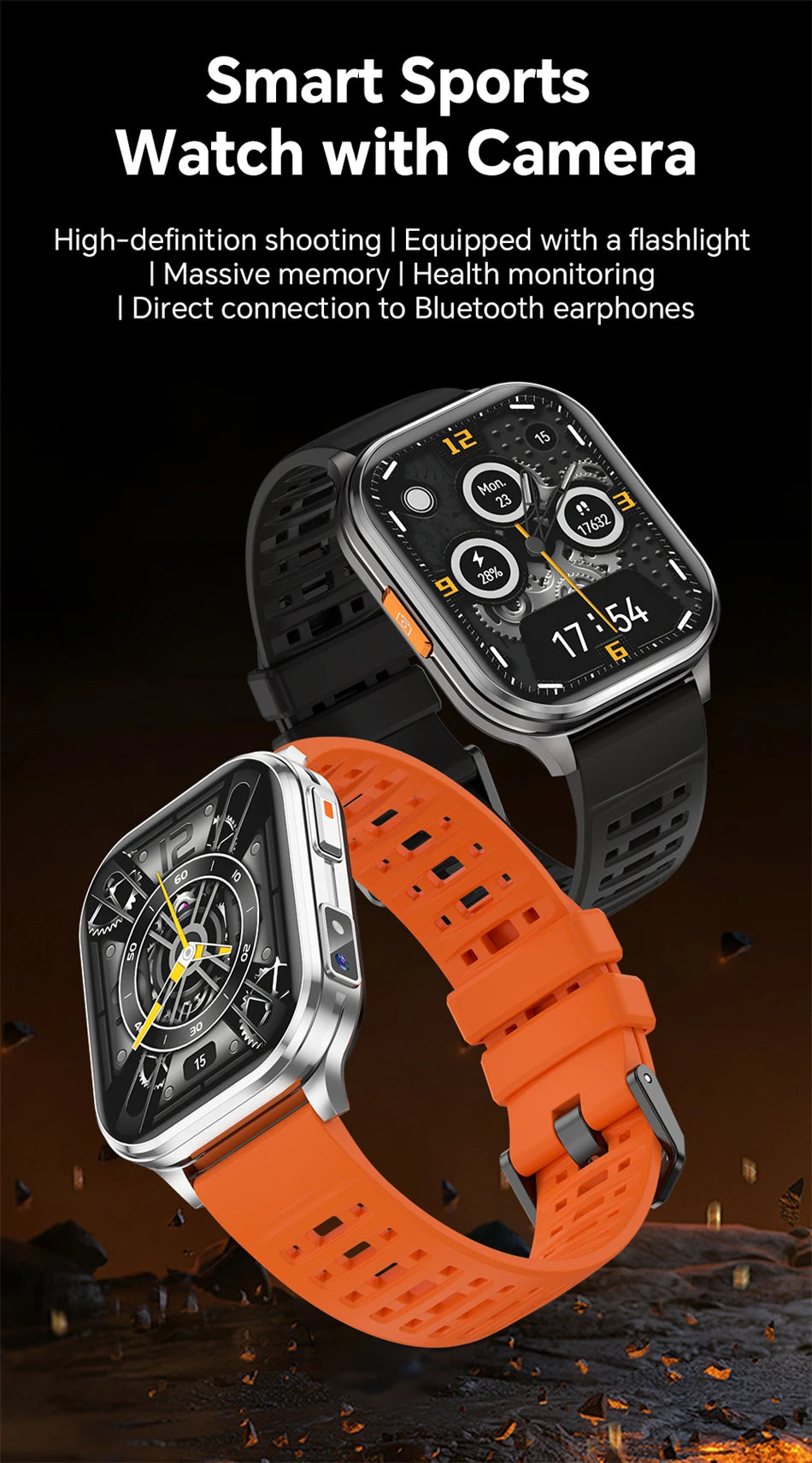 New Smartwatch Men Women Camera Take Photos Record Video Health Monitor Sports Fitness Waterproof Flashlight Call Smart Watches
