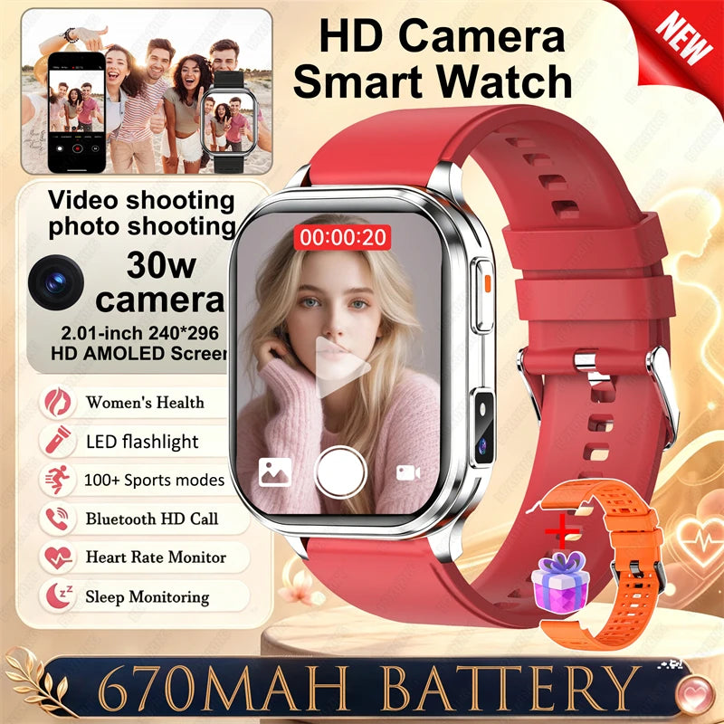 New Smartwatch Men Women Camera Take Photos Record Video Health Monitor Sports Fitness Waterproof Flashlight Call Smart Watches