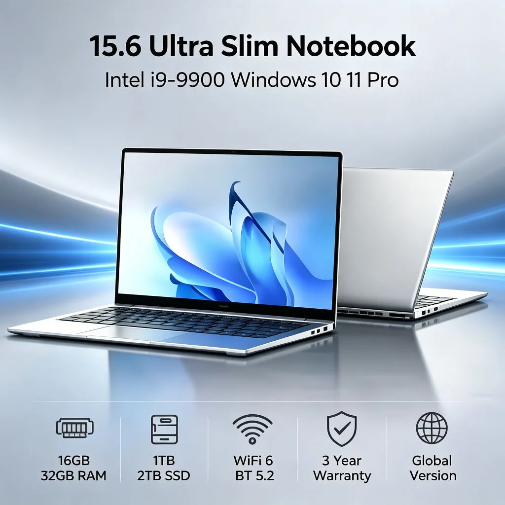 New 15.6" Laptop Intel Core i9-9900 32GB RAM 2TB SSD Gaming PC Ultra Slim Office Study Computer PC Windows 11 Pro 1920*1080 HD