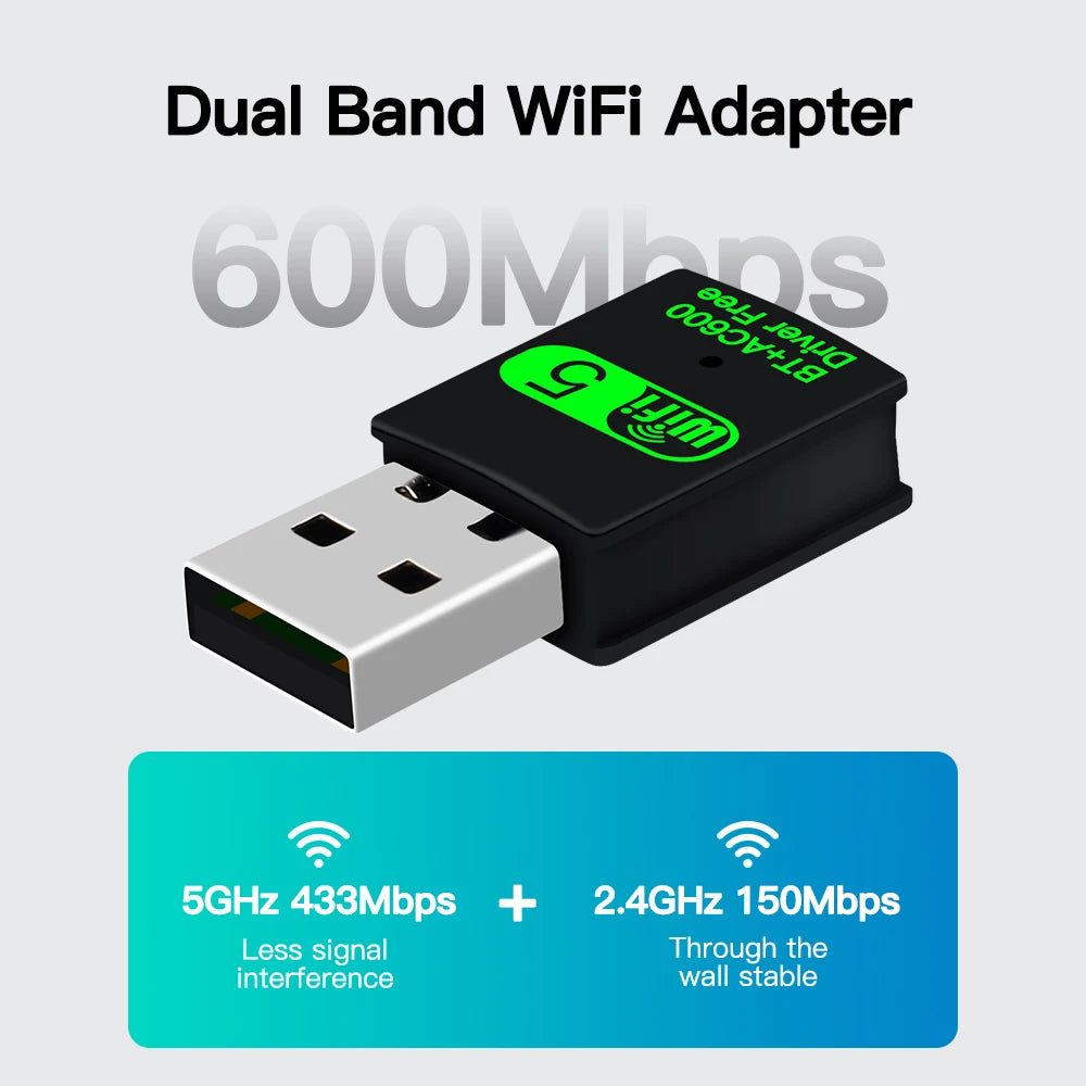 FENVI 600Mbps USB WiFi Adapter Bluetooth 2 in 1 Dongle Dual Band 2.4G/5GHz Network Wireless Receiver Driver Free For PC Win10/11