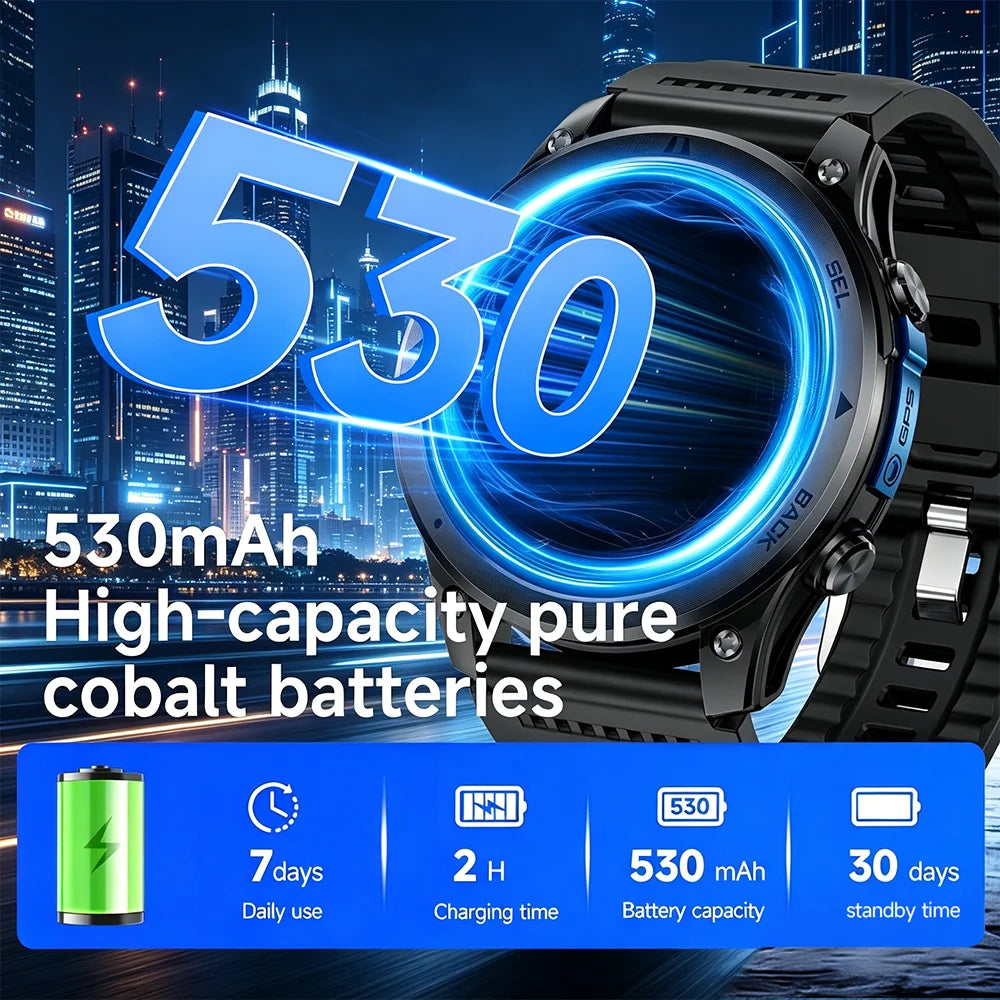 2026NEW Smart Watch Outdoors Sports MAN Bluetooth Call IP68 Waterproof Heart Rate GPS HD Screen Large Battery Health Monitoring