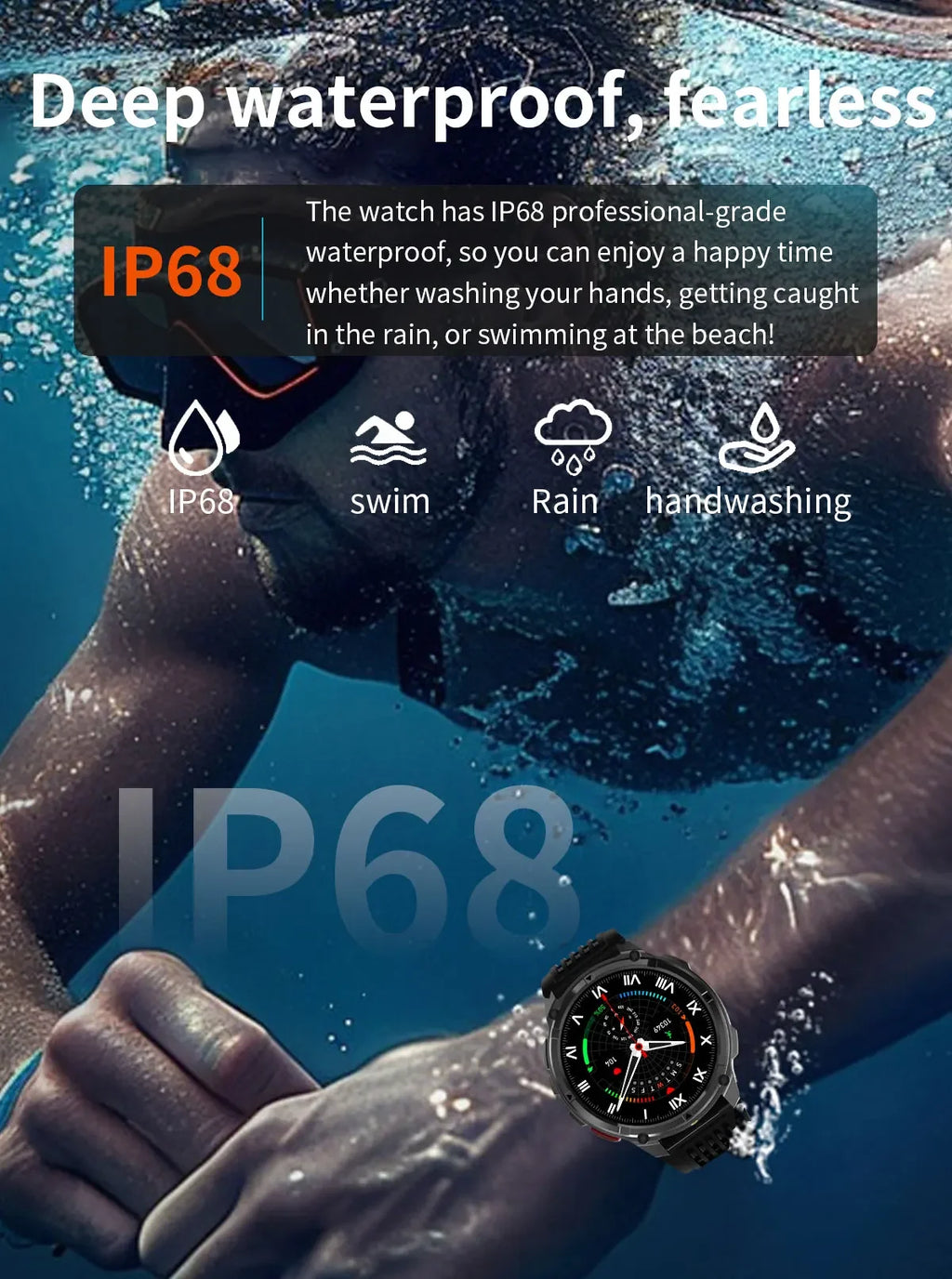 Smart Watch IP68 Waterproof Alarm Clock Reminder Music Control Breathing Training Exercise Mode Health Monitoring Smart Watch