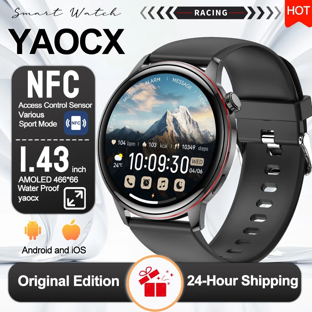 2026 Smart Fashion Watch 1.43'' 100+ Sports Mode Information Push Voice Assistant IP68 Waterproof Custom Watch Face Smart Watch