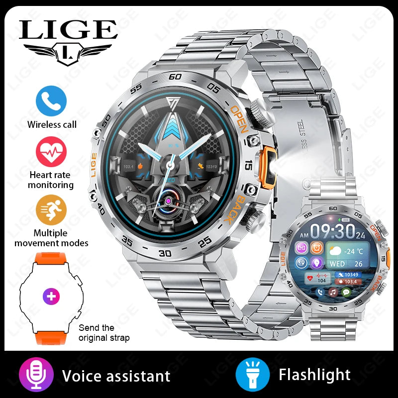 LIGE Smart Watch Men 360*360 AMOLED HD Screen Waterproof Sports Fitness Watches Flashlight Men Smartwatch For Andrio IOS 2026