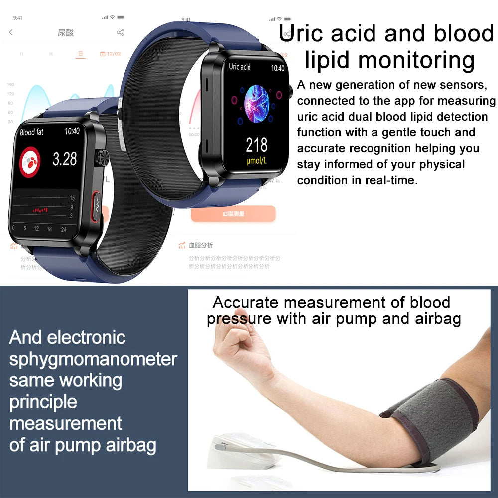 2026 New Smart Watch air Pump ECG True Accurately Blood Pressure Airbag health watch Uric Acid Blood Lipids watch men waterproof