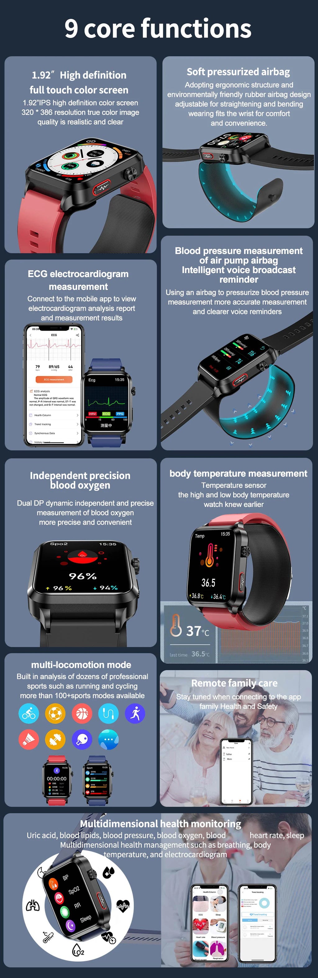 2026 New Smart Watch air Pump ECG True Accurately Blood Pressure Airbag health watch Uric Acid Blood Lipids watch men waterproof