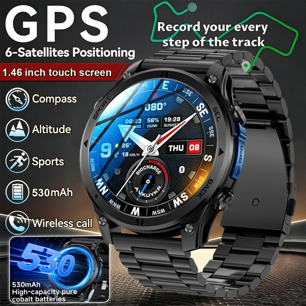 2026NEW Smart Watch Outdoors Sports MAN Bluetooth Call IP68 Waterproof Heart Rate GPS HD Screen Large Battery Health Monitoring