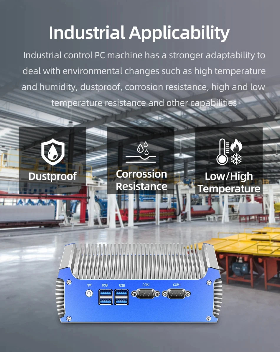 Inter Core i3 i5 i7 Industrial Mini PC Support WiFi 3G/4G LTE Linux Pfsense Computer with 2xLAN 2xRS232 4xUSB3.0 Windows10 Ready