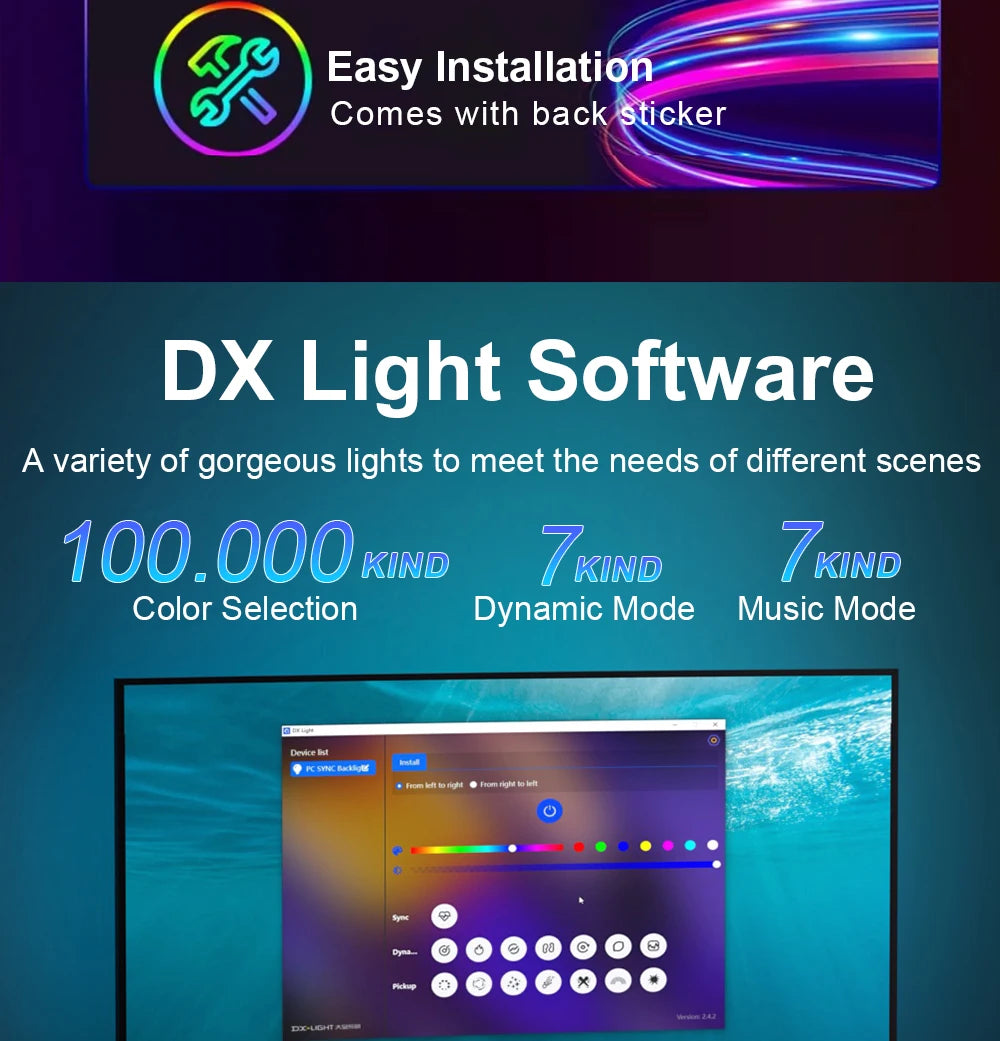 Smart Ambient TV PC Display Sync Computer Monitor Backlight LED Strip Light RGB Smart DIY Game Holiday Atmosphere Decor Lamp