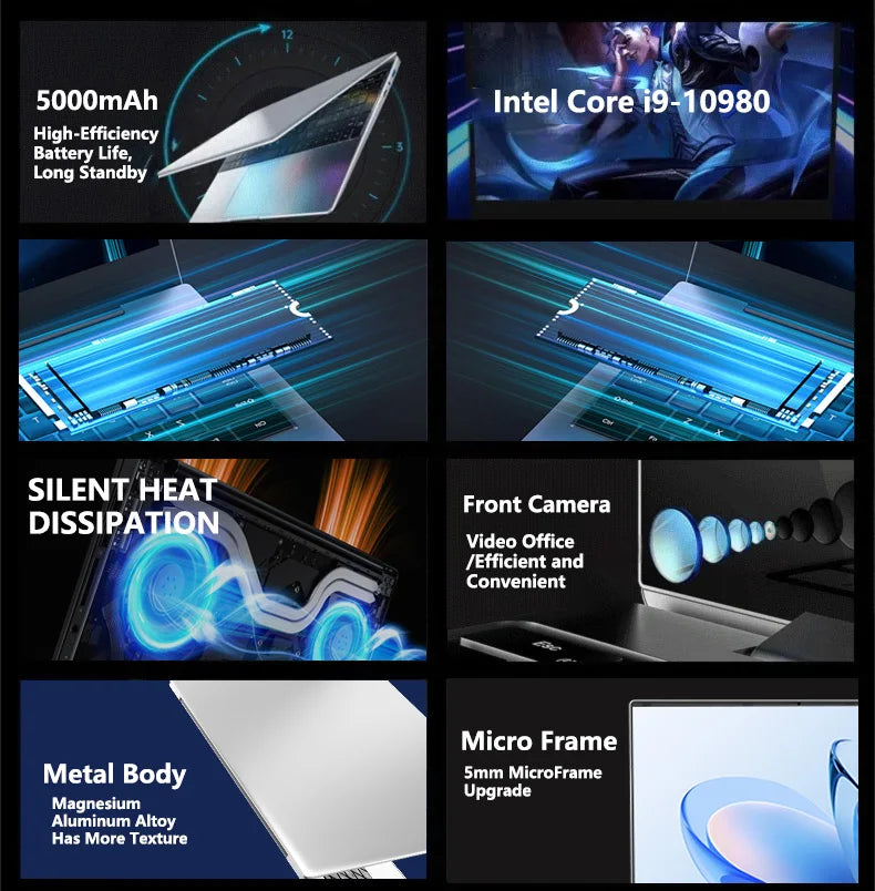 15.6" Intel Core i9 10980HK Windows 11 Pro Laptop Computer 32GB RAM 512GB 1TB 2TB SSD Portable Notebook PC Office Study Laptops