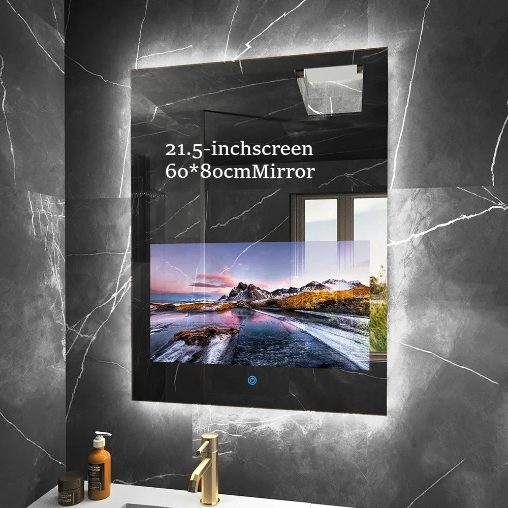 Smart Lighted Mirror With Touch Screen TV Tri-color Adjustable Light 2 in 1 Mirror TV Ideal for Hotels and RV