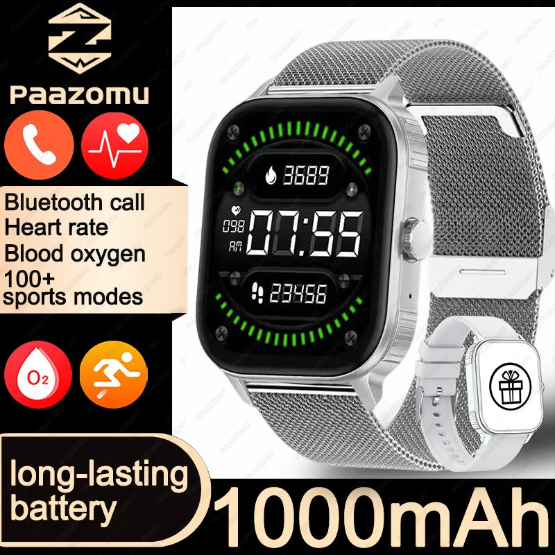 2026 upgraded smartwatch -1000mAh long battery life, 2.04-inch large screen, wireless calling, 100+sports, neutral smartwatch