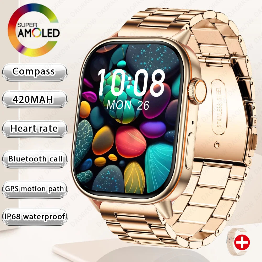 New Smart Watch for Men and Women HD AMOLED Screen Heart Rate Bluetooth Call GPS Tracking IP67 Waterproof Sports Smart Watch