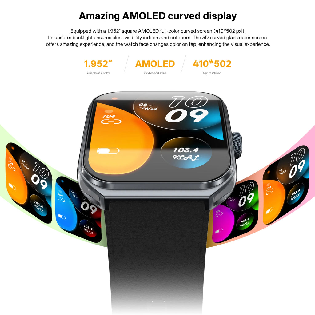 Smart Watch for Men's Women's 1.95-inch AMOLED HD Screen IP68 Waterproof 100+Sports Mode Fitness Tracker Heart Rate monitoring
