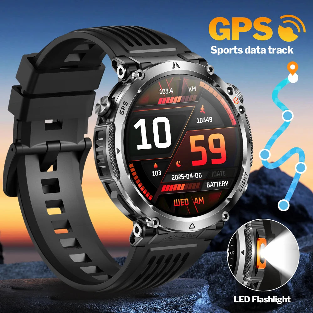 Smart Watch - GPS Tracking, LED Flashlight, 1.43" AMOLED, 3ATM Waterproof, Bluetooth Call, Heart Rate, 100+ Sports Modes