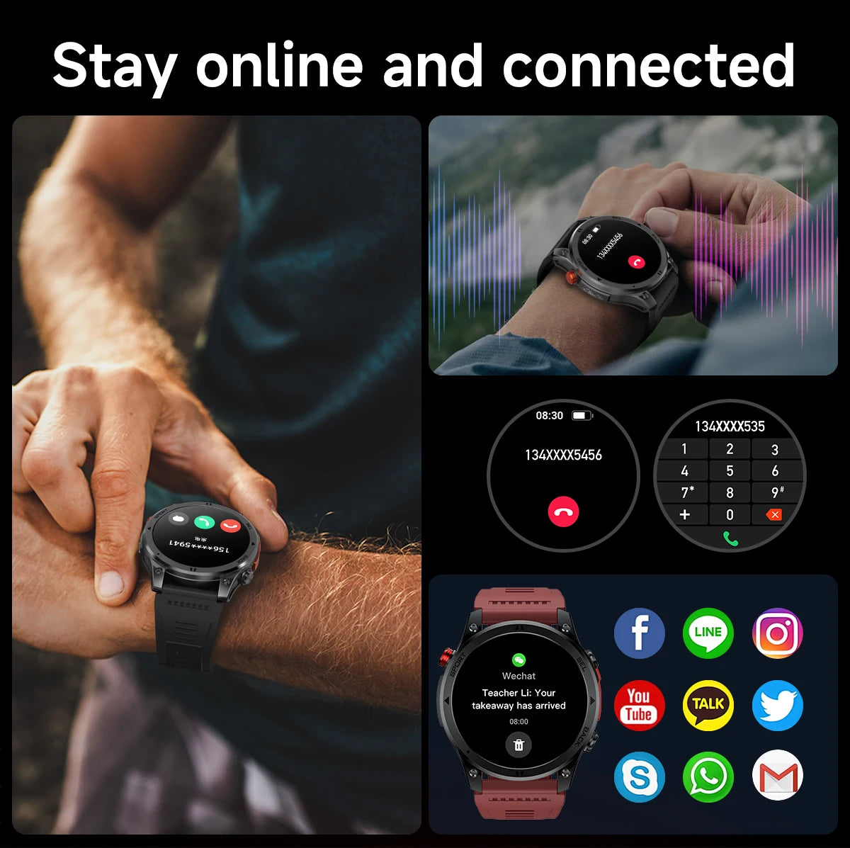 2026NEW Smart Watch Outdoors Sports MAN Bluetooth Call IP68 Waterproof Heart Rate GPS HD Screen Large Battery Health Monitoring