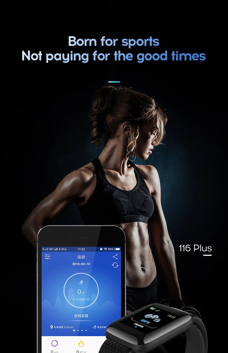 Smart Watch 116Plus D13 Sport Wristband Running Fitness Monitor Track Heart Rate Message Remind Men Smartwatch Woman Clock