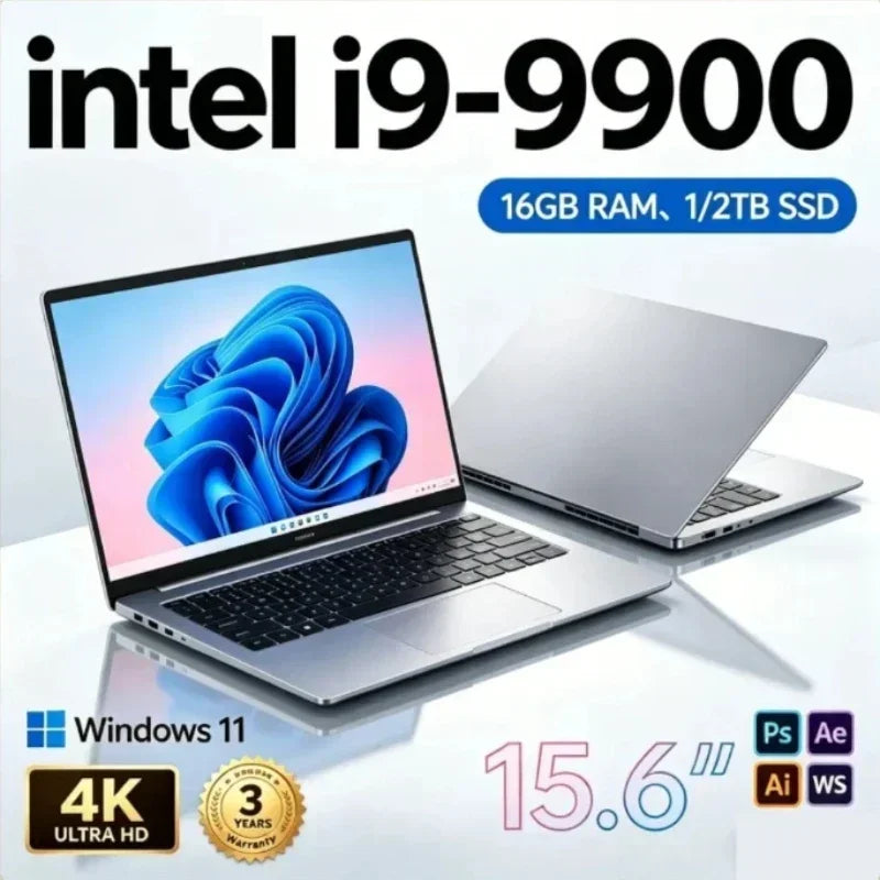 New 15.6" Laptop Intel Core i9-9900 32GB RAM 2TB SSD Gaming PC Ultra Slim Office Study Computer PC Windows 11 Pro 1920*1080 HD